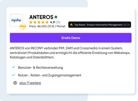 ANTEROS erhält OMR Badge "Top Rated PIM-Software"