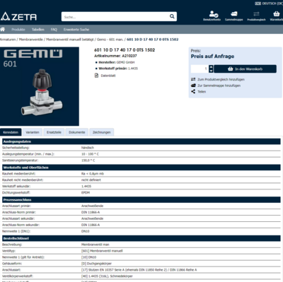 Produktdetailseite im ANTEROS Webshop