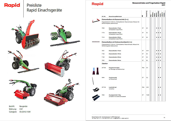 Titelblatt und Produktseite des generierten Produktkatalogs von Rapid Referenz Rapid