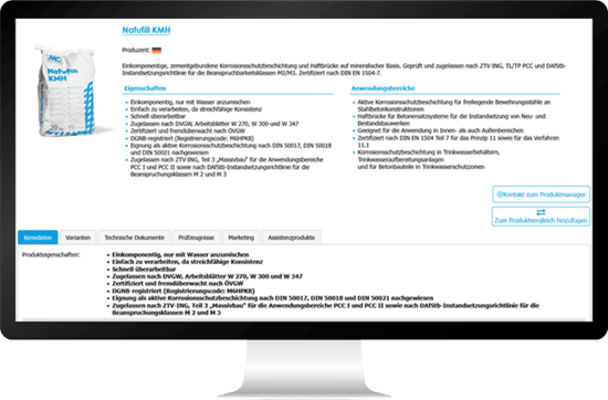 Produktdetailseite der Product Worl mit Produzentenanzeige und direkter Kontaktfunktion Produktdetailseite fasst alle Informationen zu einem Produkt zusammen