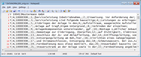 Datanorm file as an example of the CSV format CSV example