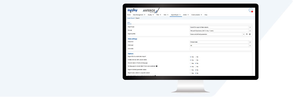 Easy import and export of product data from e.g. SAP, Navision or more Import and export in ANTEROS PIM from SAP, Navision, etc.