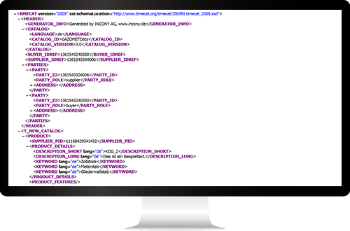 BMEcat file as an example of the XML format Example of BMEcat