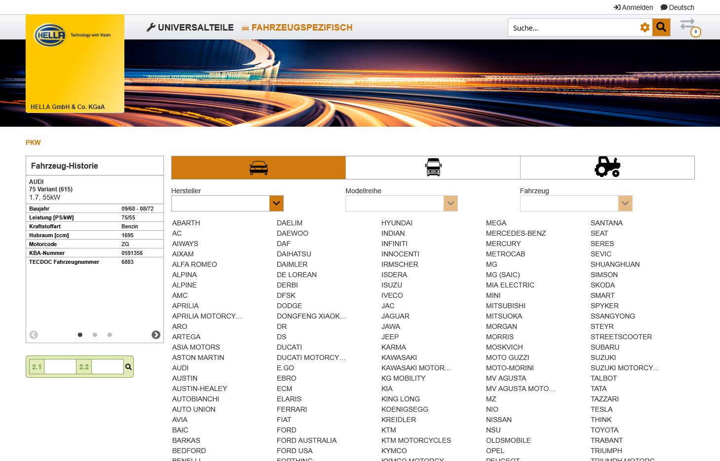 Fahrzeugsuche im Hella-Webshop mit TecDoc- und SAP-Anbindung